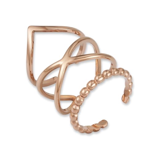 GD GOOD.designs Ringe Set Rosegold für Damen aus Edelstahl - Verstellbar und wasserfest - 3-teilige rosegoldene Stapelringe | Inkl. Geschenkbox von GD GOOD.designs