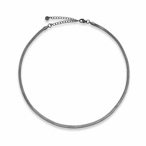GD GOOD.designs Schlangenkette Schwarz für Damen - flache Halskette ohne Anhänger I Schwarze Edelstahl Choker 3mm breit - Wasserfest von GD GOOD.designs