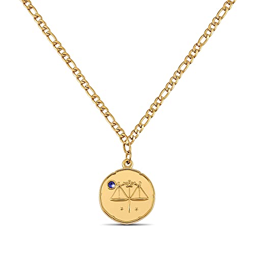 GD GOOD.designs Sternzeichen Kette Waage Gold mit Geburtsstein für Damen - 18K vergoldete Halskette mit Zodiac Anhänger von GD GOOD.designs