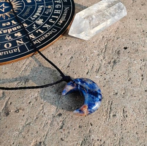GDBTYOY Handgemachte Larimar Mond Halskette mit verstellbarer Baumwollschnur | 40-50mm Heilstein Anhänger | Energetisiertes Boho Unikat | Halschakra Geschenk für Frauen (Blautöne) von GDBTYOY