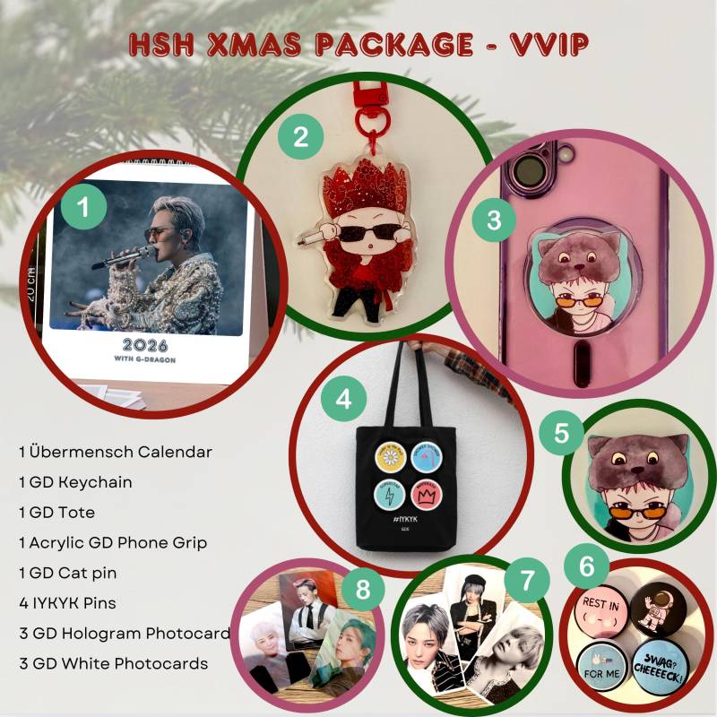 G-Dragon Christmas Gift Bundles | Kpop Box Übermensch Fan Art Calendar, Keychain, Charm, Tote, Phone Grip, Pins, Photocards von GDFAMShop