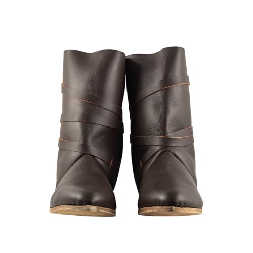 GDFB 15. Jahrhundert Mittelalterliche Hochknielederhandgefertigte Schuhe mit Dornschließe Bandverschluss perfekt für Norman Outfit (Größe: 46 EU | Farbe: Dunkelbraun) von GDFB