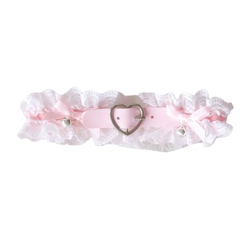 Damen-Halskette mit Rüschen-Schleife, Glocken-Choker-Halskette, Spitzen-Choker-Halskette, Lolita-Herz-Choker-Halsband, Schmuck von GDFHYJN(グフン)