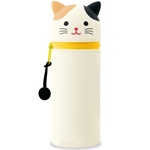 GDFJBG 2-in-1 Silikon Federmäppchen, Kawaii,Tischstifthalter Federtasche Tischstifthalter, Reißverschluss, Silikon, Stiftetasche Buntstifte Marker (Schildpatt-Katze) von GDFJBG