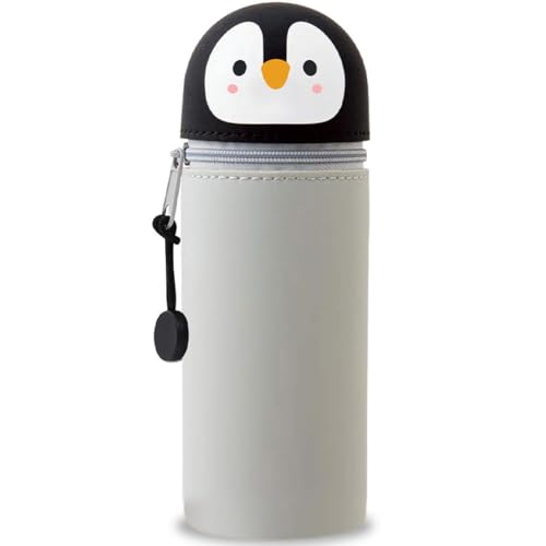 GDFJBG 2-in-1 Silikon Federmäppchen - Tiger, Federtasche aus weichem Silikon für Stifte, Federmappe und Stiftehalter, Mäppchen Tiere, Schlampermäppchen (Panda 1) (Grauer Pinguin) von GDFJBG