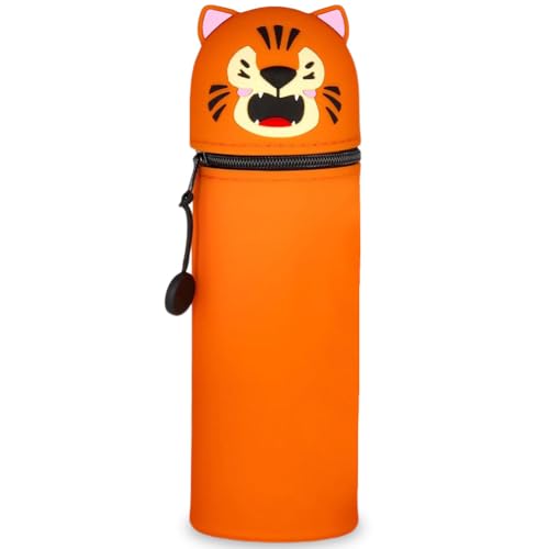 GDFJBG 2-in-1 Silikon Federmäppchen - Tiger, Federtasche aus weichem Silikon für Stifte, Federmappe und Stiftehalter, Mäppchen Tiere, Schlampermäppchen (Panda 1) (Tiger) von GDFJBG