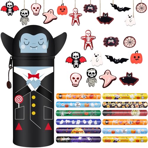 GDFJBG 2-in-1 Weiche Federmäppchen - Kawaii Halloween Federmäppchen Set, Zauberer + 12 Klappern + Halloween-Karte, mäppchen, Silikontasche von GDFJBG