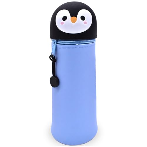 GDFJBG 2-in-1 Silikon Federmäppchen - Tiger, Federtasche aus weichem Silikon für Stifte, Federmappe und Stiftehalter, Mäppchen Tiere, Schlampermäppchen (Panda 1) (Blauer Pinguin) von GDFJBG