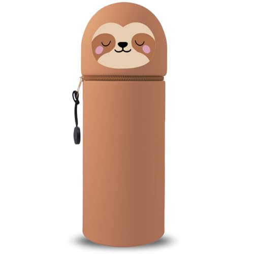 GDFJBG 2-in-1 Weiche Silikontasche,Federmäppchen - Sloth Federtasche aus weichem Silikon für Stifte Federmappe und Stiftehalter, Mäppchen Tiere, Schlampermäppchen von GDFJBG
