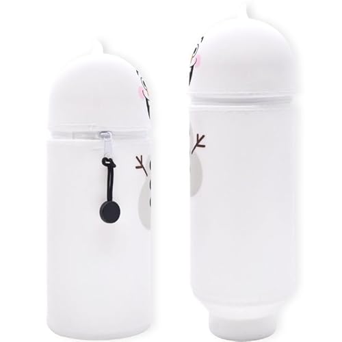 GDFJBG Federmäppchen 2 in 1 aus welchem Silicon,Kawaii Schneemann Cartoon Stand Up Federmäppchen für Schreibwaren Unisex Kapazität Mäppchen Kosmetiktasche Bleistifttasche Niedliche Schule Geschenke von GDFJBG