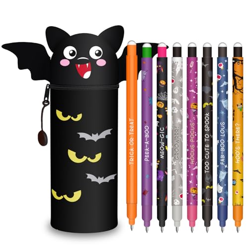 GDFJBG Radierbarer Stift Set - Halloween Kawaii 2-in-1 Federmäppchen - mit thermoempfindlicher Löschtinte, Mehrfarbig Temperaturempfindlich, Spitzendurchmesser Rot Blau (A) von GDFJBG