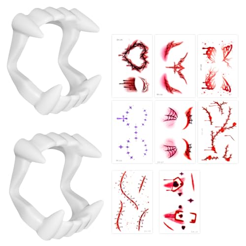 Halloween Tattoo, 2 Prothesen 10 Blatt Halloween Karneval Kostüm Damen Herren Gesicht Aufkleber Zombie Vampir Hexe Narben Gruselig Fasching Gesichtstattoo, Schminke Accessoires von GDFJBG