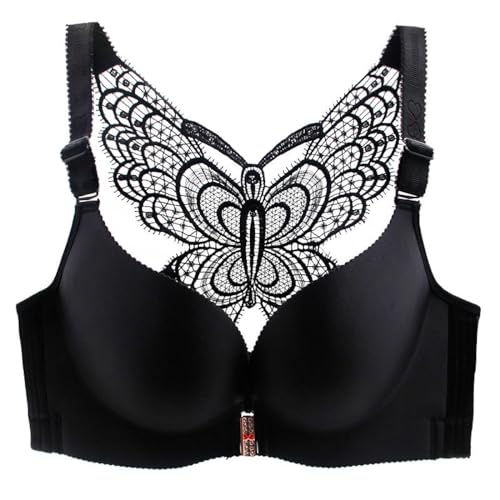GDNIA Damen Front Verschluss Spitze Butterfly BH Schöner Rücken Push Up Nicht gepolsterter drahtloser Bralette-BH von GDNIA