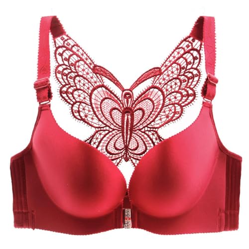GDNIA Damen Front Verschluss Spitze Butterfly BH Schöner Rücken Push Up Nicht gepolsterter drahtloser Bralette-BH von GDNIA