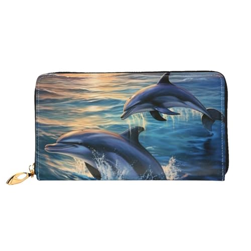 Dolphins In The Sea 1 Damen-Geldbörse, Leder, Reißverschluss, Clutch, wasserdicht, Kreditkartenetui mit Handyhalter, Reise-Münzgeldbörse Dolphins In The Sea 1 Damen-Geldbörse, Leder, Reißverschluss, Clutch, wasserdicht, Kreditkartenetui mit Handyhalter, Reise-Münzgeldbörse von GDSHJKLW