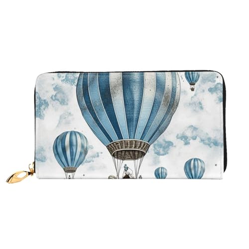 GDSHJKLW Blaue Heißluftballon-Damen-Geldbörse, Leder, Reißverschluss, Clutch, wasserdicht, Kreditkartenetui mit Handyhalter, Reise-Münzgeldbörse von GDSHJKLW