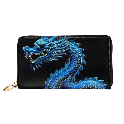 GDSHJKLW Blauer chinesischer Drache, Damen-Geldbörse, Leder, Reißverschluss, Clutch, wasserdicht, Kreditkartenetui mit Handyhalter, Reise-Münzgeldbörse von GDSHJKLW