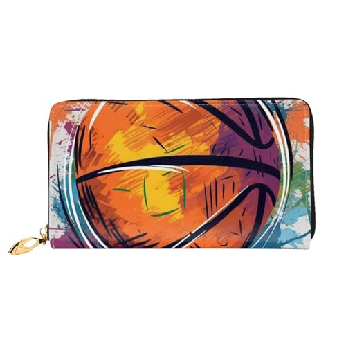 GDSHJKLW Bunte Basketball-Geldbörse für Damen, Leder, Reißverschluss, Clutch, wasserdicht, Kreditkartenhalter mit Handyhalter, Reise-Münzgeldbörse von GDSHJKLW