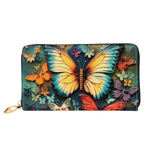 GDSHJKLW Bunte Geldbörse mit Schmetterlings-Stickerei, Gemälde, Leder, Reißverschluss, wasserdicht, Kreditkartenetui mit Handyhalter, Reise-Münzgeldbörse für Damen von GDSHJKLW