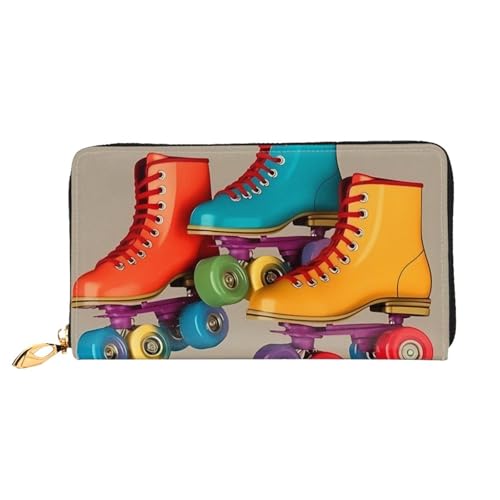 GDSHJKLW Bunte Retro-Rollschuh-Geldbörsen für Damen, Leder, Reißverschluss, Clutch, wasserdicht, Kreditkartenetui mit Handyhalter, Reise-Münzgeldbörse von GDSHJKLW