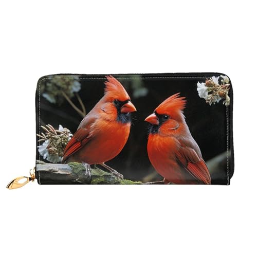 GDSHJKLW Cardinals Geldbörse für Damen, Motiv: Vögel, Tierwelt, Leder, Reißverschluss, wasserdicht, Kreditkartenetui mit Handyhalter, Reise-Münzgeldbörse von GDSHJKLW