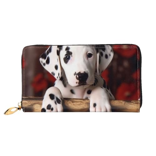 GDSHJKLW Dalmatiner Welpe Damen Geldbörse Leder Reißverschluss Rund Clutch Geldbörsen Wasserdicht Kreditkartenhalter mit Handyhalter Damen Reise Münzbörse von GDSHJKLW