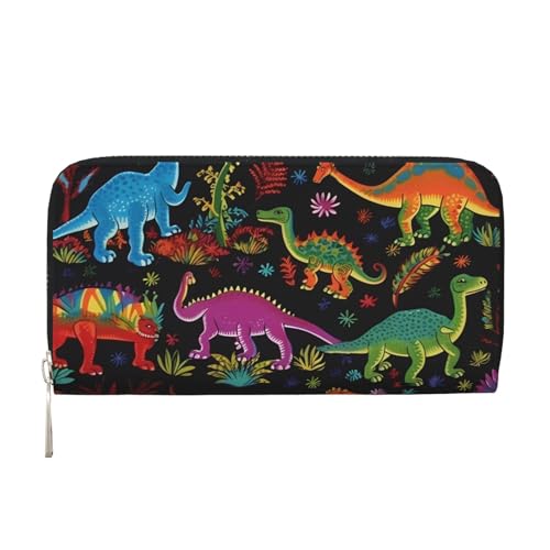 GDSHJKLW Damen-Geldbörse, Cartoon-Dinosaurier-Reißverschluss, PU-Leder, Handy-Clutch, Kartenhalter, Organizer für Damen, Schwarz, Einheitsgröße, Schwarz , Einheitsgröße von GDSHJKLW