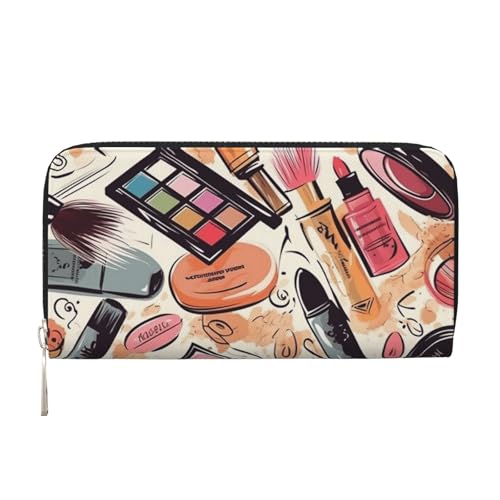 GDSHJKLW Damen-Geldbörse, Kosmetik- und Make-up-Muster, Reißverschluss, PU-Leder, Handy-Clutch, Kartenhalter, Organizer für Damen, Schwarz, Einheitsgröße, Schwarz , Einheitsgröße von GDSHJKLW