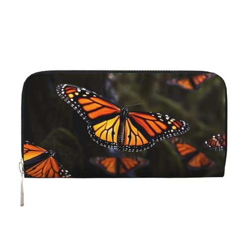 GDSHJKLW Damen-Geldbörse, Monarch-Schmetterlinge, 1 Reißverschluss, PU-Leder, Handy-Clutch, Kartenhalter, Organizer für Damen, Schwarz, Einheitsgröße, Schwarz , Einheitsgröße von GDSHJKLW