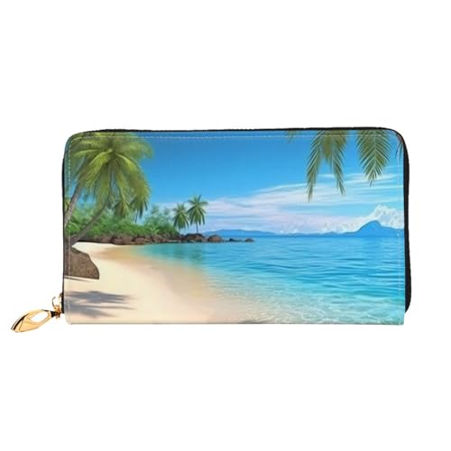 GDSHJKLW Damen-Geldbörse, Motiv: Hawaiianischer Strand mit Palmen, Leder, Reißverschluss, wasserdicht, Kreditkartenetui mit Handyhalter, Reise-Münzgeldbörse von GDSHJKLW