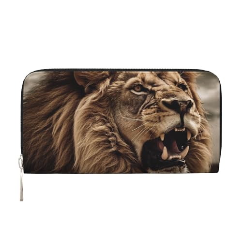 GDSHJKLW Damen-Geldbörse, Motiv: Wütender Löwe, Reißverschluss, PU-Leder, Handy-Clutch, Kartenhalter, Organizer für Damen, Schwarz, Einheitsgröße, Schwarz , Einheitsgröße von GDSHJKLW