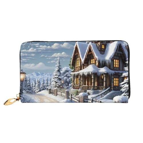 GDSHJKLW Damen-Geldbörse, Weihnachten, Winter, fröhliche Szene, Leder, Reißverschluss, wasserdicht, Kreditkartenetui mit Handyhalter, Reise-Münzgeldbörse von GDSHJKLW