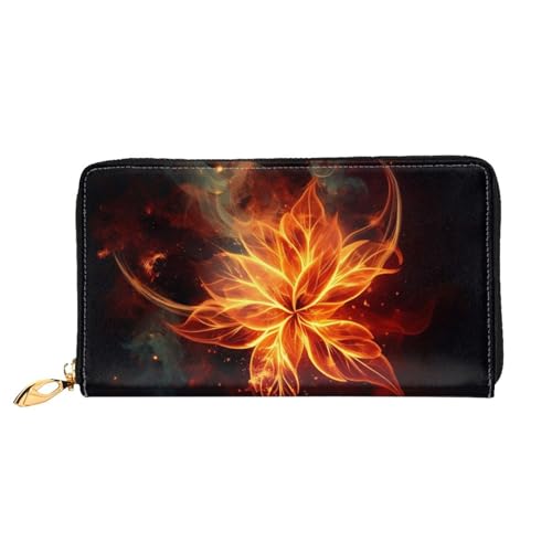 GDSHJKLW Damen-Geldbörse, abstraktes Feuerblumen-Design, Leder, Reißverschluss, wasserdicht, Kreditkartenetui mit Handyhalter, Reise-Münzgeldbörse von GDSHJKLW