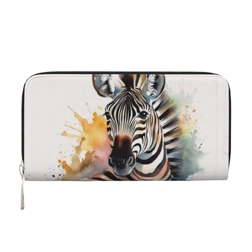 GDSHJKLW Damen-Geldbörse, niedliches Zebra-Aquarell-Reißverschluss, PU-Leder, Handy-Clutch, Kartenhalter, Organizer für Damen, Schwarz, Einheitsgröße, Schwarz , Einheitsgröße von GDSHJKLW