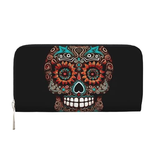 GDSHJKLW Damen-Geldbörse Sugar Skulls Day Of The Dead mit Reißverschluss, PU-Leder, Handy-Clutch, Kartenhalter, Organizer für Damen, Schwarz, Einheitsgröße, Schwarz , Einheitsgröße von GDSHJKLW