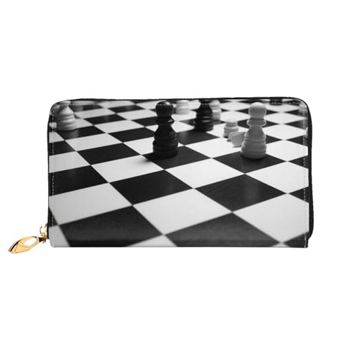 GDSHJKLW Damen-Geldbörse mit Schachbrettmuster, Leder, Reißverschluss, wasserdicht, Kreditkartenetui mit Handyhalter, Reise-Münzgeldbörse, Schwarz / Weiß von GDSHJKLW
