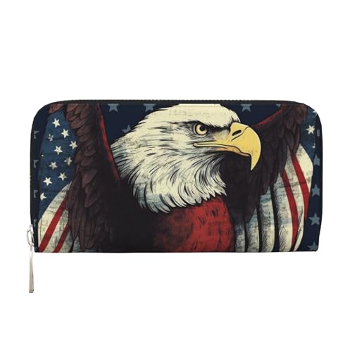 GDSHJKLW Damen-Geldbörse mit amerikanischer Adler-Flagge, Reißverschluss, PU-Leder, Handy-Clutch, Kartenhalter, Organizer für Damen, Schwarz, Einheitsgröße, Schwarz , Einheitsgröße von GDSHJKLW