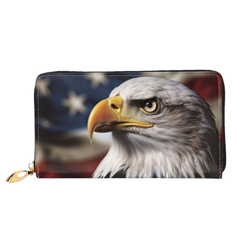 GDSHJKLW Damengeldbörse, Motiv: Weißkopfseeadler, US-Flagge, Leder, Reißverschluss, Clutch, wasserdicht, Kreditkartenetui mit Handyhalter, Reisegeldbörse von GDSHJKLW