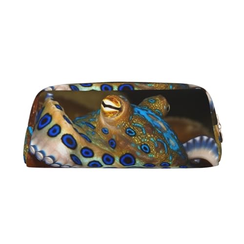 GDSHJKLW Federmäppchen mit blauem Ring, Oktopus-Leder, großes Fassungsvermögen, Stifttasche, Reißverschluss, Make-up-Tasche für Damen und Herren, Reise-Kulturbeutel, wasserdicht, Kosmetiktasche, weit GDSHJKLW Federmäppchen mit blauem Ring, Oktopus-Leder, großes Fassungsvermögen, Stifttasche, Reißverschluss, Make-up-Tasche für Damen und Herren, Reise-Kulturbeutel, wasserdicht, Kosmetiktasche, weit von GDSHJKLW