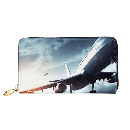 GDSHJKLW Flugzeug-Damen-Geldbörse, Leder, Reißverschluss, Clutch, wasserdicht, Kreditkartenetui mit Handyhalter, Reise-Münzgeldbörse von GDSHJKLW