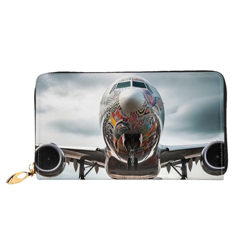 GDSHJKLW Flugzeug-Kunst-Damen-Geldbörse, Leder, Reißverschluss, Clutch, wasserdicht, Kreditkartenetui mit Handyhalter, Reise-Münzgeldbörse von GDSHJKLW