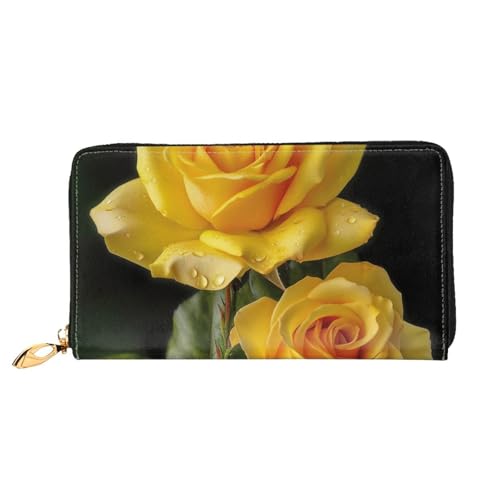 GDSHJKLW Gelbe Rose Damen-Geldbörse, Leder, Reißverschluss, Clutch, wasserdicht, Kreditkartenetui mit Handyhalter, Reise-Münzgeldbörse von GDSHJKLW