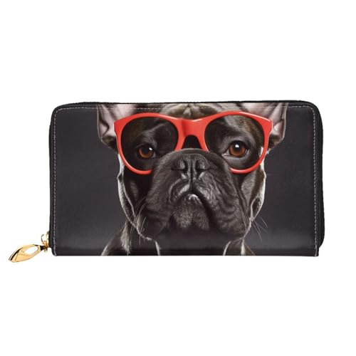 GDSHJKLW Geldbörse für Damen, Motiv: Französische Bulldogge, Leder, Reißverschluss, wasserdicht, Kreditkartenetui mit Handyhalter, Reise-Münzgeldbörse von GDSHJKLW