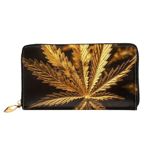 GDSHJKLW Golden Cannabis Damen-Geldbörse, Leder, Reißverschluss, Clutch, wasserdicht, Kreditkartenetui mit Handyhalter, Reise-Münzgeldbörse von GDSHJKLW
