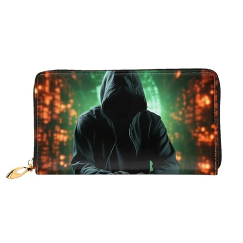 GDSHJKLW Hacker Attack Damen-Geldbörse, Leder, Reißverschluss, Clutch, wasserdicht, Kreditkartenetui mit Handyhalter, Reise-Münzgeldbörse von GDSHJKLW