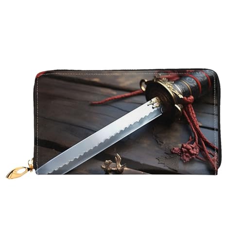 GDSHJKLW Japanische Samurai-Schwert-Damen-Geldbörse, Leder, Reißverschluss, Clutch, wasserdicht, Kreditkartenetui mit Handyhalter, Reise-Münzgeldbörse von GDSHJKLW
