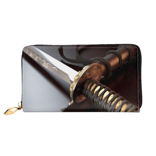 GDSHJKLW Japanische Samurai-Schwert-Damen-Geldbörse, Leder, Reißverschluss, Clutch, wasserdicht, Kreditkartenetui mit Handyhalter, Reise-Münzgeldbörse von GDSHJKLW