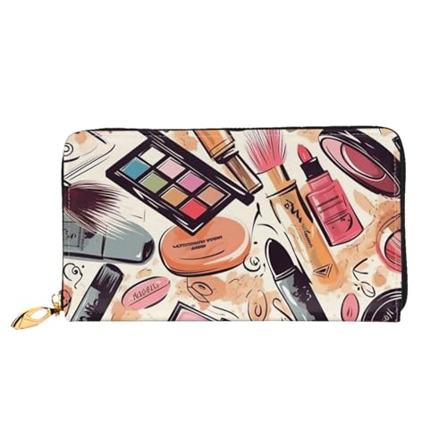 GDSHJKLW Kosmetik- und Make-up-Themenmuster, Damen-Geldbörse, Leder, Reißverschluss, Clutch, wasserdicht, Kreditkartenetui mit Handyhalter, Reise-Münzgeldbörse von GDSHJKLW
