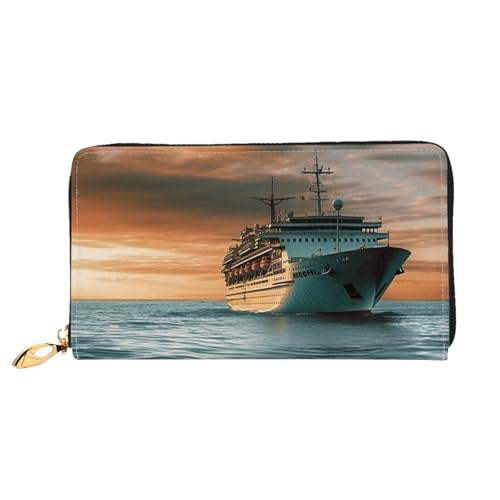 GDSHJKLW Kreuzfahrtschiff-Damen-Geldbörse, Leder, Reißverschluss, Clutch, wasserdicht, Kreditkartenetui mit Handyhalter, Reise-Münzgeldbörse von GDSHJKLW