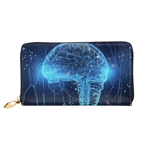 GDSHJKLW Künstliche Intelligenz Gehirn Frauen Geldbörsen Leder Reißverschluss Rund Clutch Geldbörsen Wasserdicht Kreditkartenhalter mit Handyhalter Damen Reise Münzbörse von GDSHJKLW